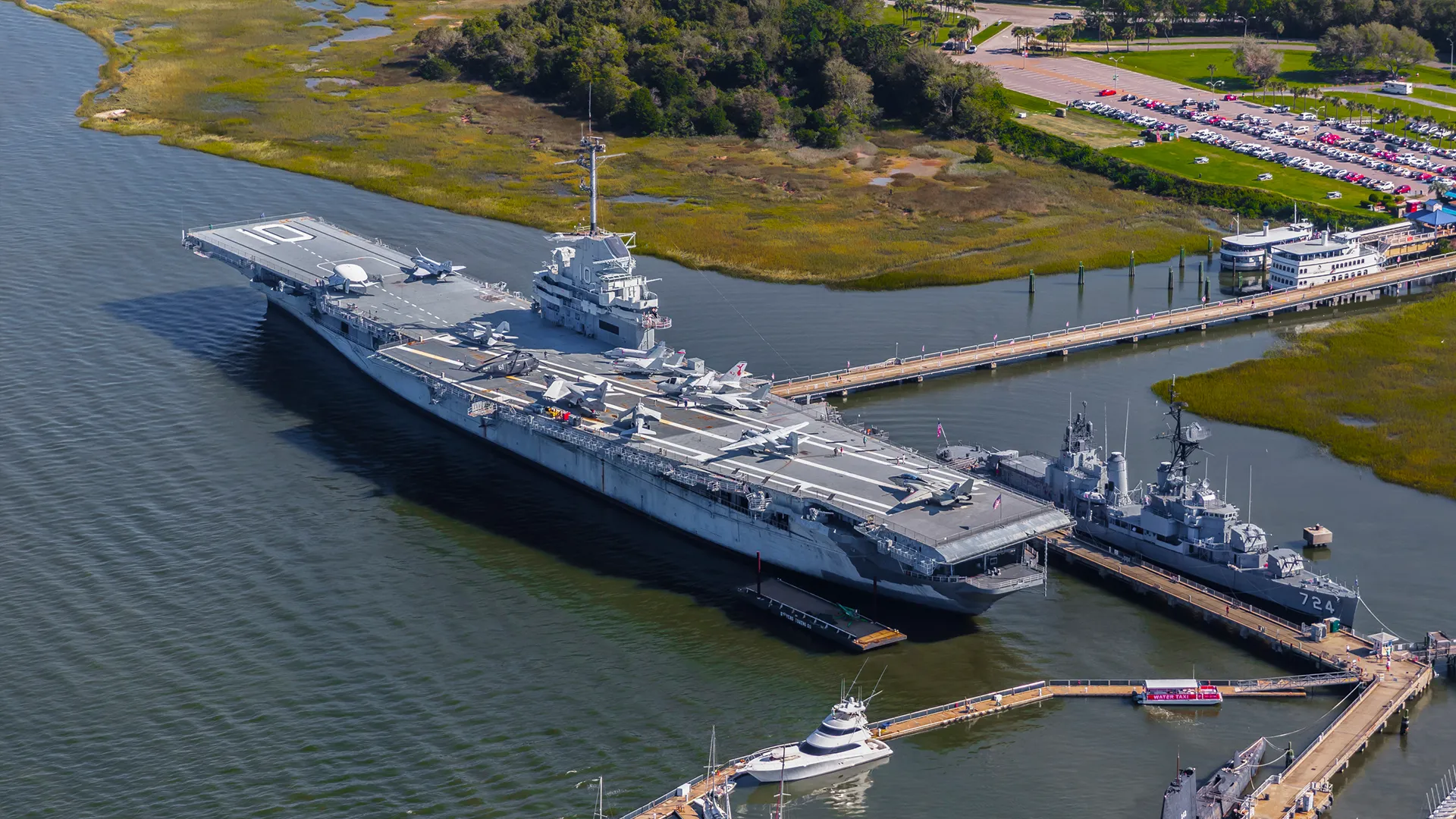 Aerial view of USS Yorktown at Patriots Point, Mount Pleasant, SC